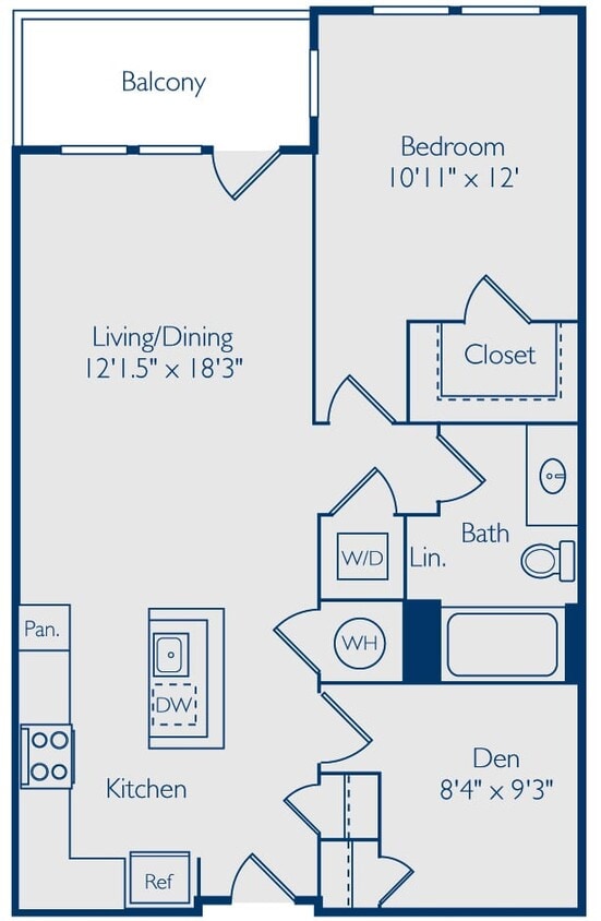 Floor Plan - 1 Bed 1 Bath Den A1DN