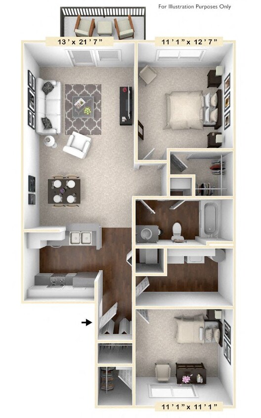 Floor Plan - The Green 2 BR 1 BA