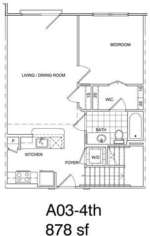 Floor Plan - 1 Bedroom + Loft, 1 Bath 878 SF KA3L1