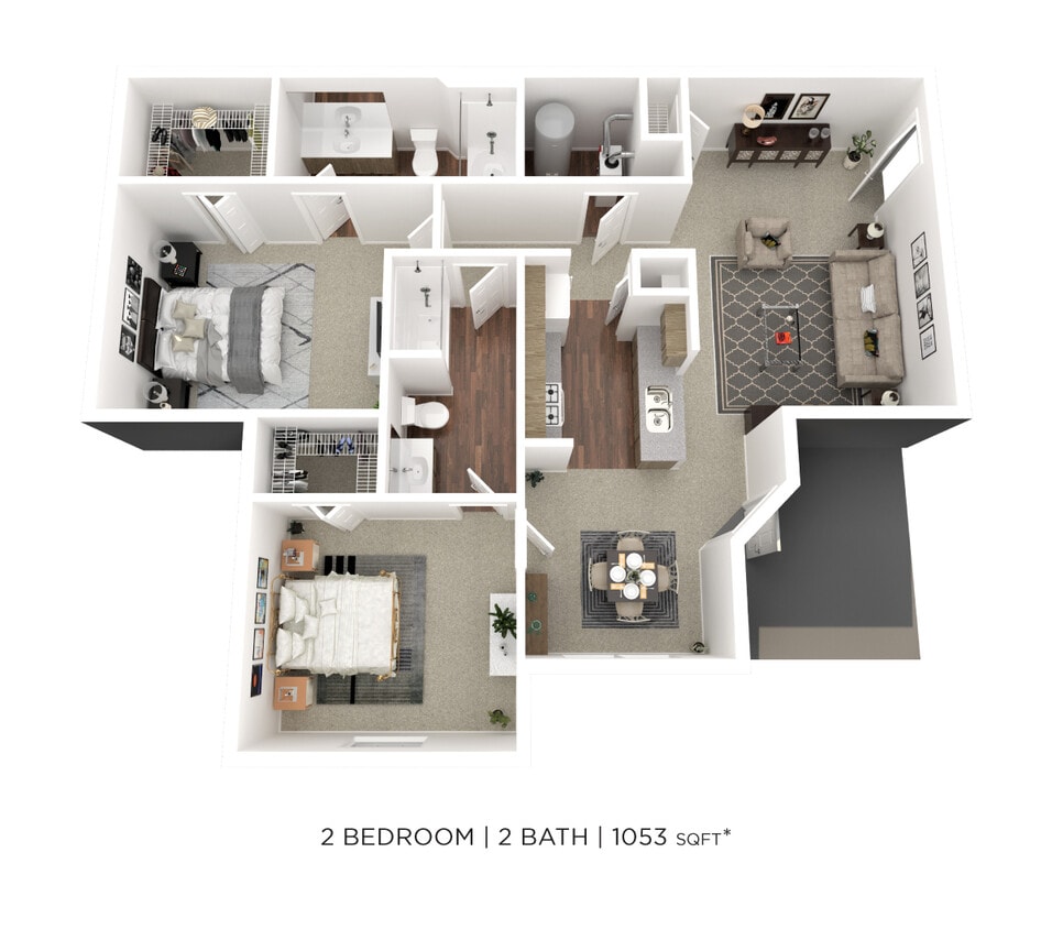 Floor Plan - Two Bedroom 2 Bath - 1,053 sqft