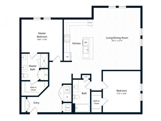 Floor Plan - Two Bedroom Two Bath (1413 SF)