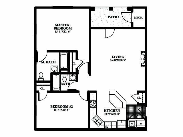 Beech - Two Bedroom 2 Bath - 1,100 sqft