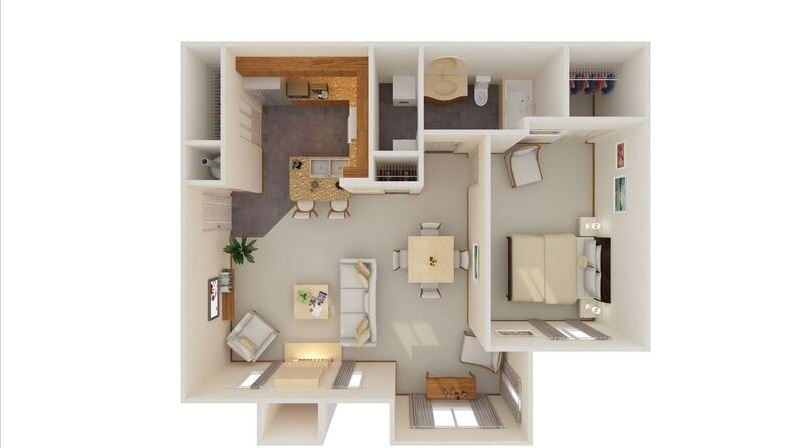 Floor Plan - 1 Bed 1 Bath with bump out