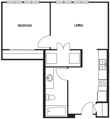 Floor Plan - A01 1 Bed 1 Bath