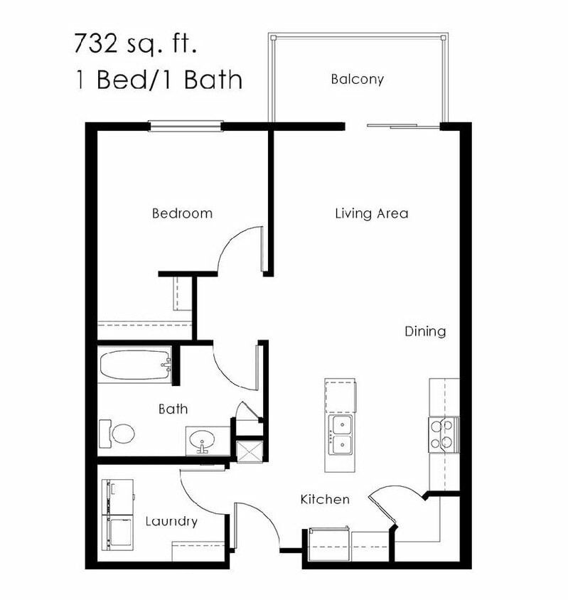 Floor Plan - 1 Bed 1 Bath | 732 sqft