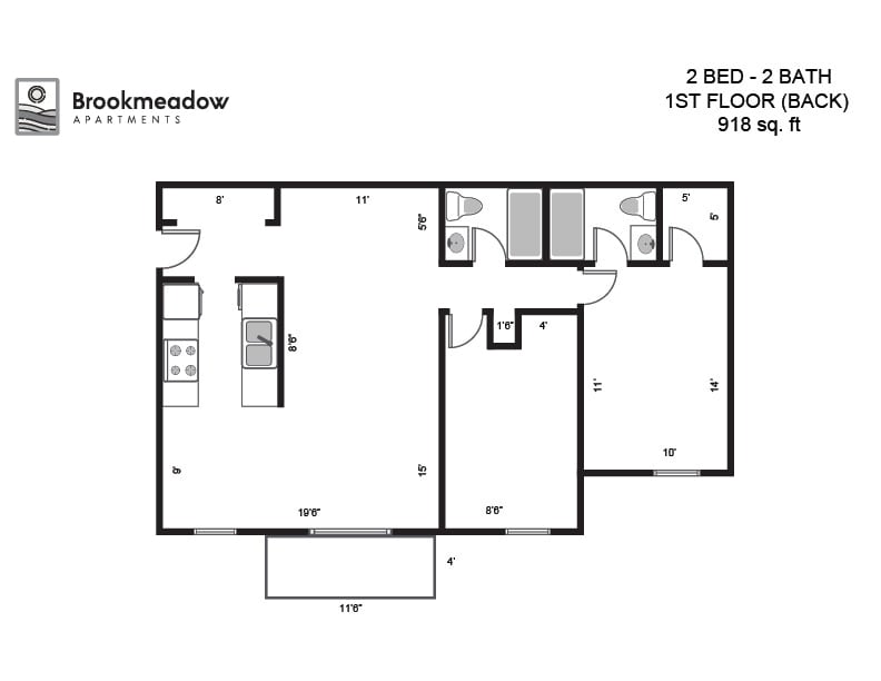 Floor Plan - 2 Bed, 2 Bath - 918 sq ft