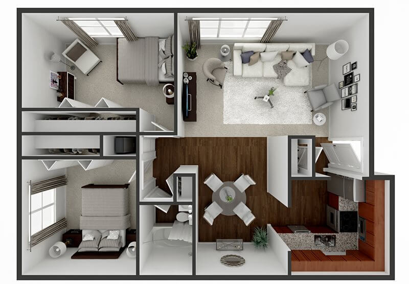 Floor Plan - 2 Bedroom 1 Bath 960 sq ft