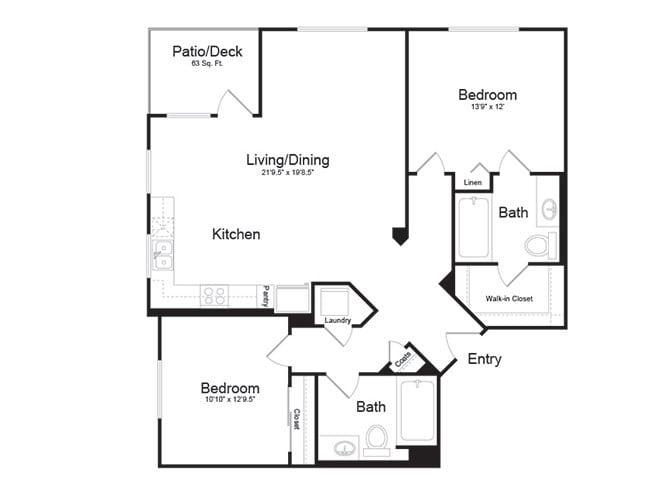 Floor Plan - 1 BD + 1 BA