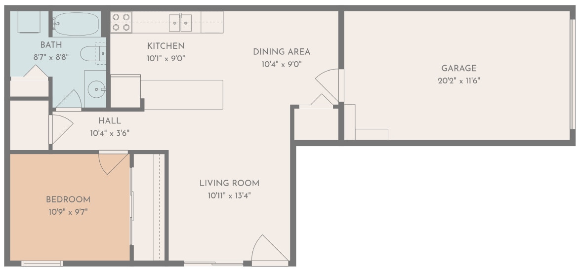 Floor Plan - 1 Bed 1 Bath Lower Level Classic