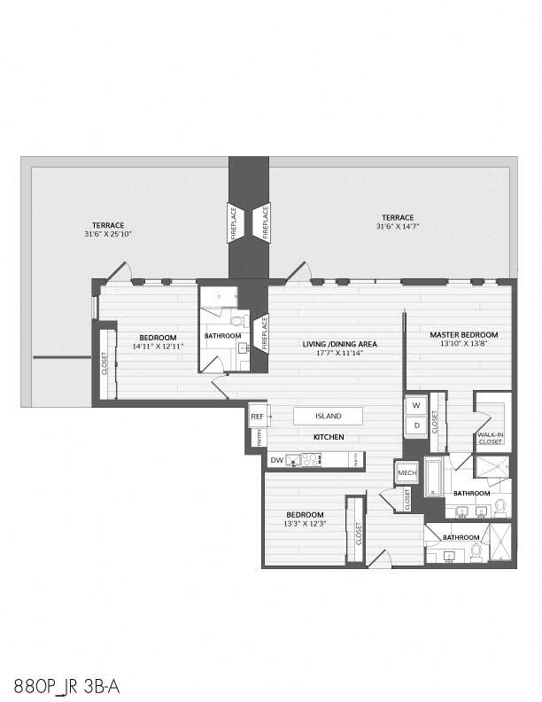 Floor Plan - 2 Bed/3 Bath Den-JR 3B-A_880 P