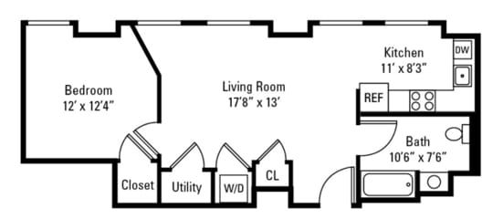 Floor Plan - 1 Bedroom 1 Bath