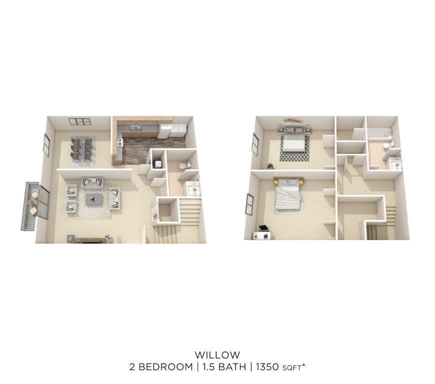 Floor Plan - Two Bedroom 1.5 Bath Townhome