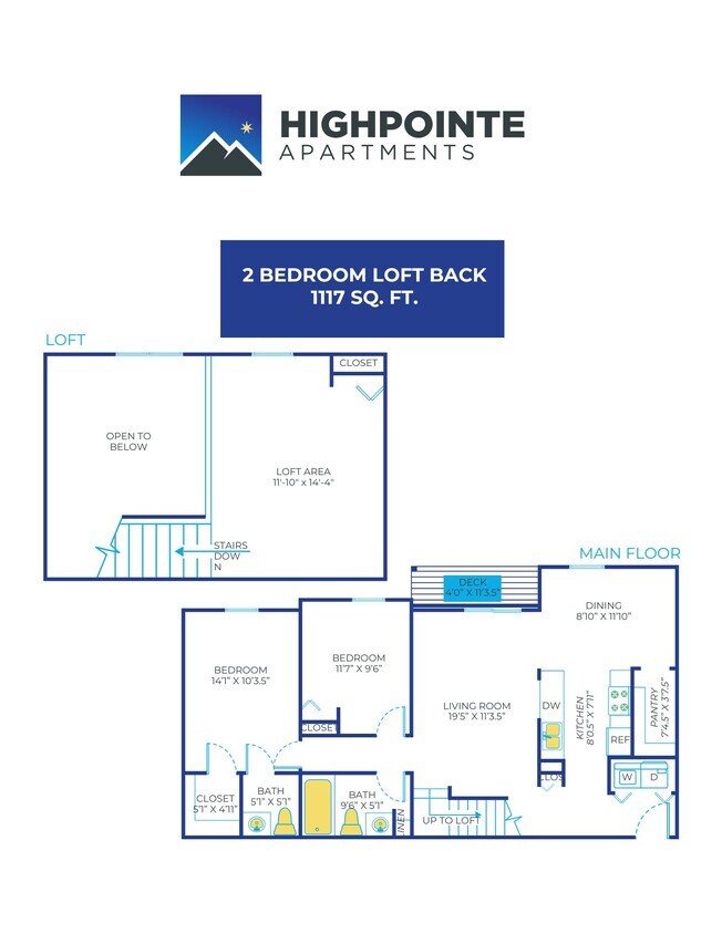 Floor Plan - 2 Bed, 1.5 Bath Loft - 1,117 sq ft