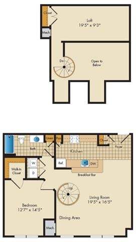 Floor Plan - 1 Bed 1 Bath Loft