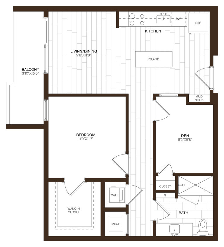 Floor Plan - 1 Bed/1 Bath Den-D3