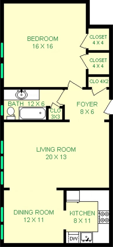 Brady One Bedroom Floorplan - Brady