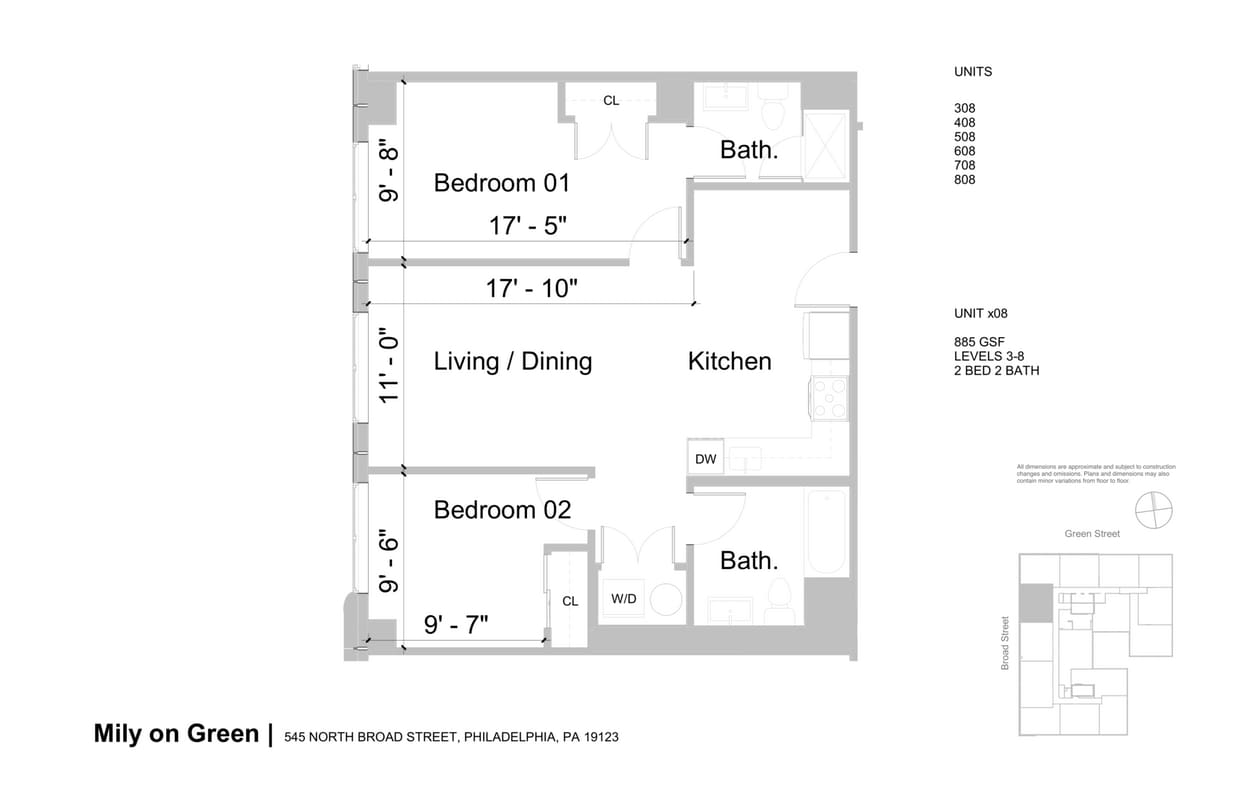 Floor Plan - 2B2B E 882sf