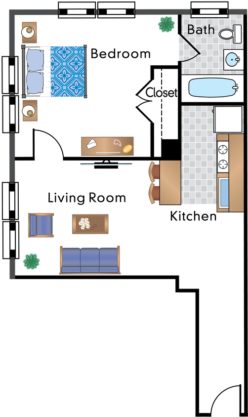 Floor Plan - Renovated 1 Bedroom 11 Tier 