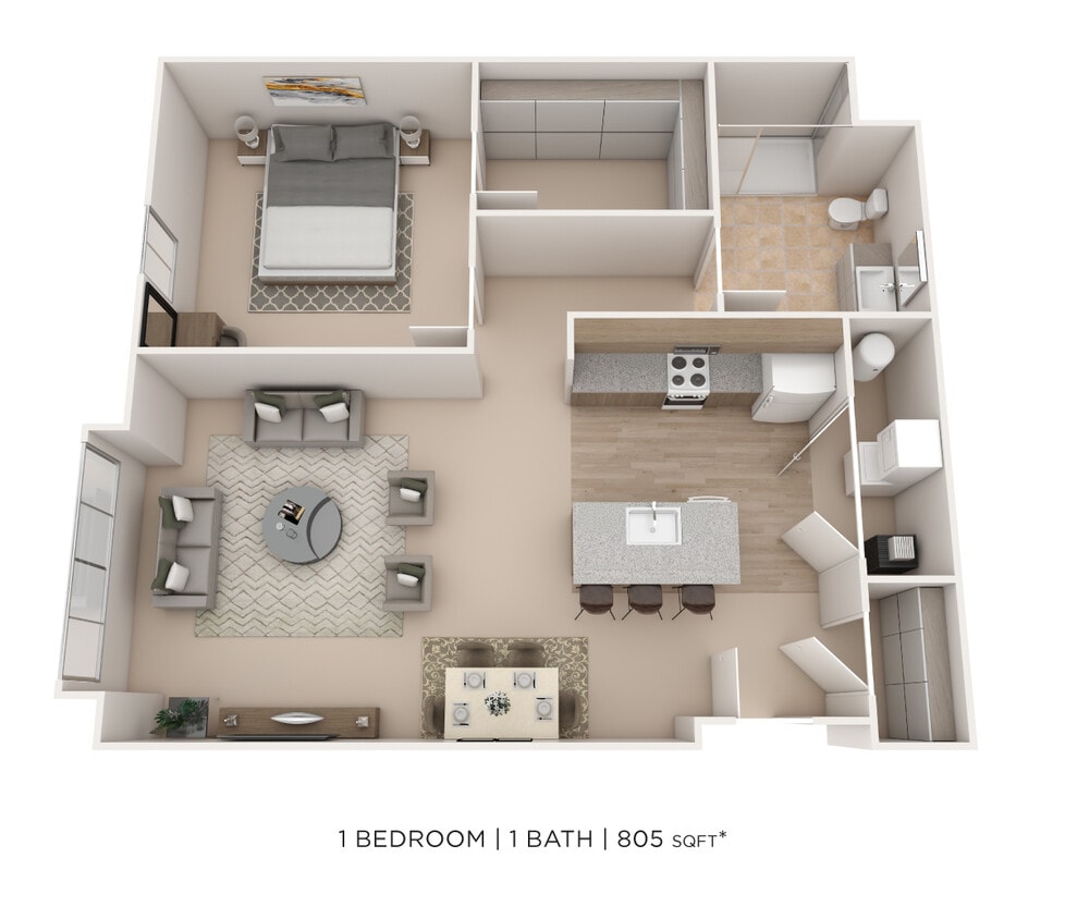 Floor Plan - One Bedroom- 805 sqft