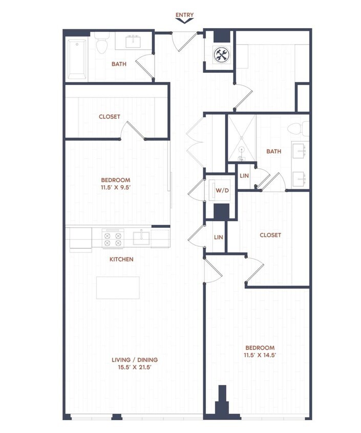 Floor Plan - 2 Bed/2 Bath-B14
