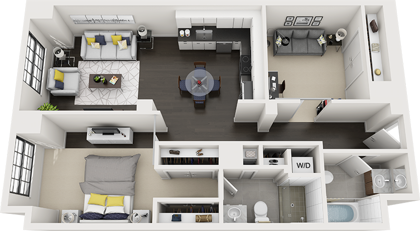 Floor Plan - 1 Bed/2 Bath Den-a20c