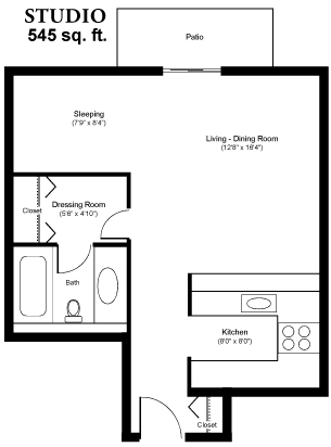 Floor Plan - Studio/1 Bath