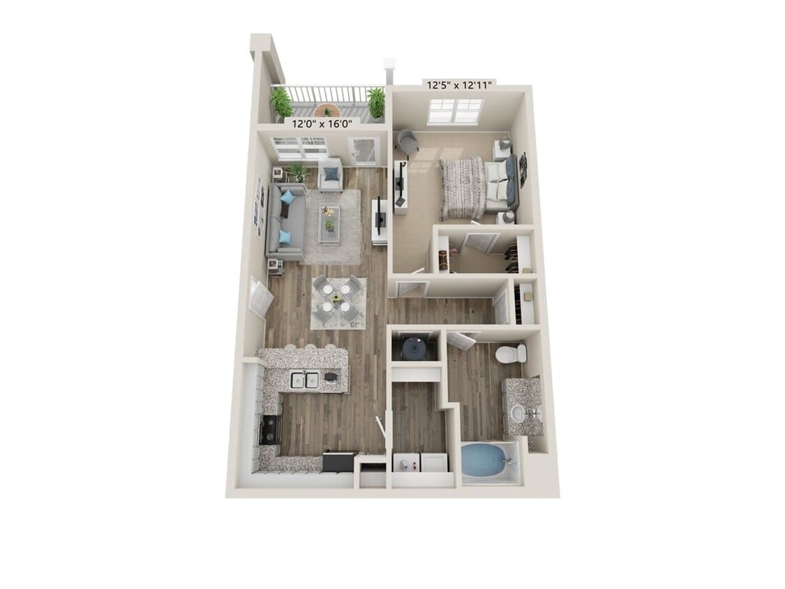 Floor Plan - Oakley (1 Bath, 1 Bath)