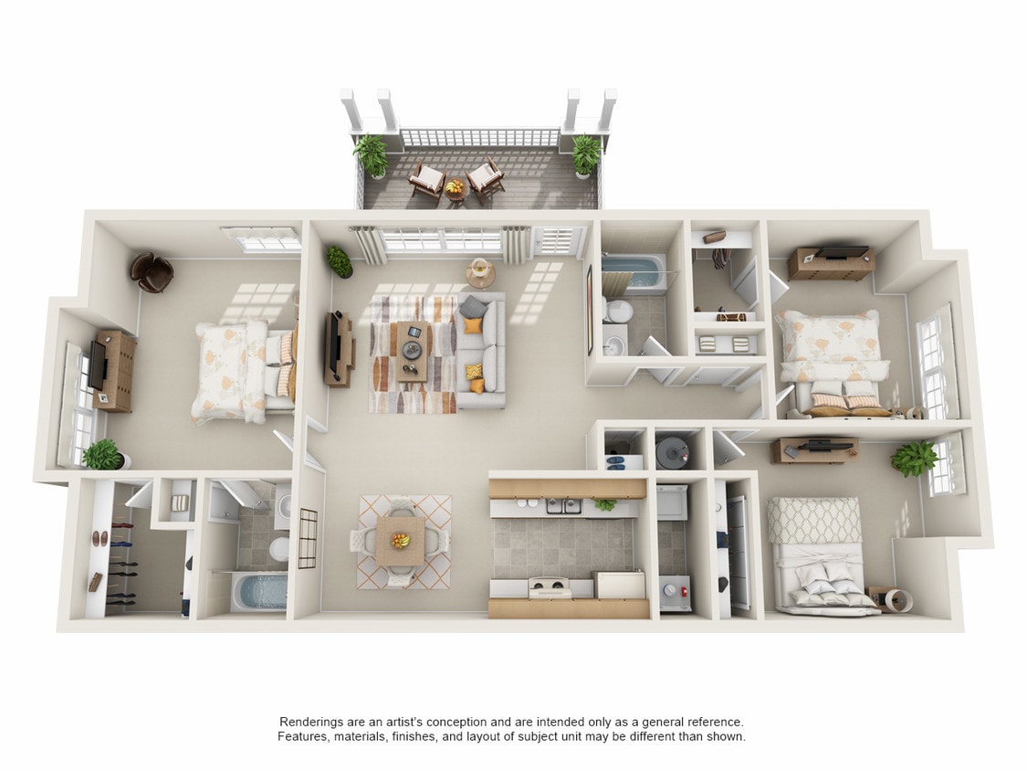 3D Floorplan - 3BR/2BA