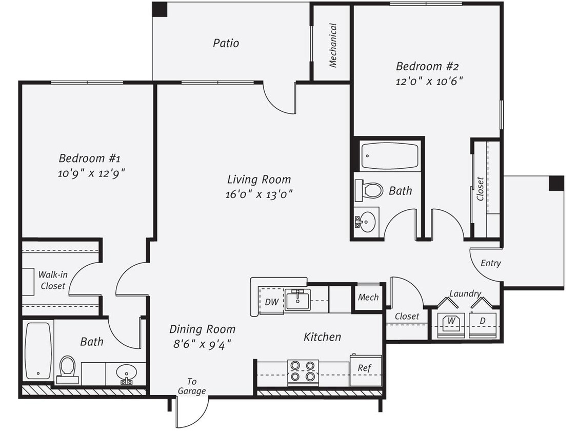 Floor Plan - 2 Bed/2 Bath-The Norman Garage