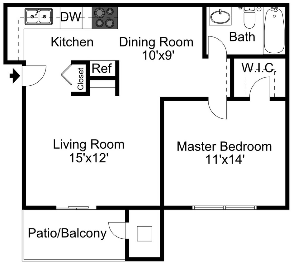 1B1B - Oak and Elm - 660 Sq Ft - 2D.jpg - Elm - 1st Floor