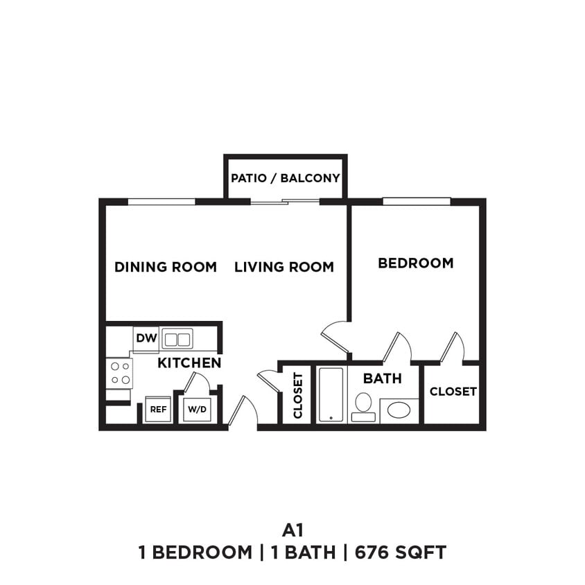 Floor Plan - One Bed One Bath 676 Sqft