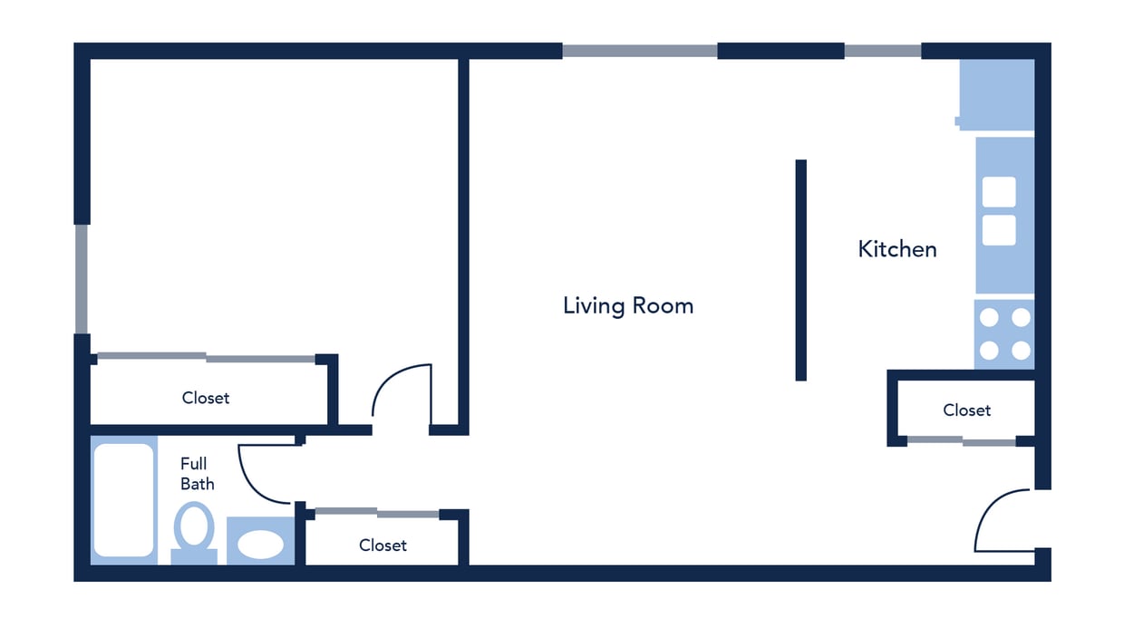Floor Plan - 1 Bedroom, 1 Bath 625 sq. ft.