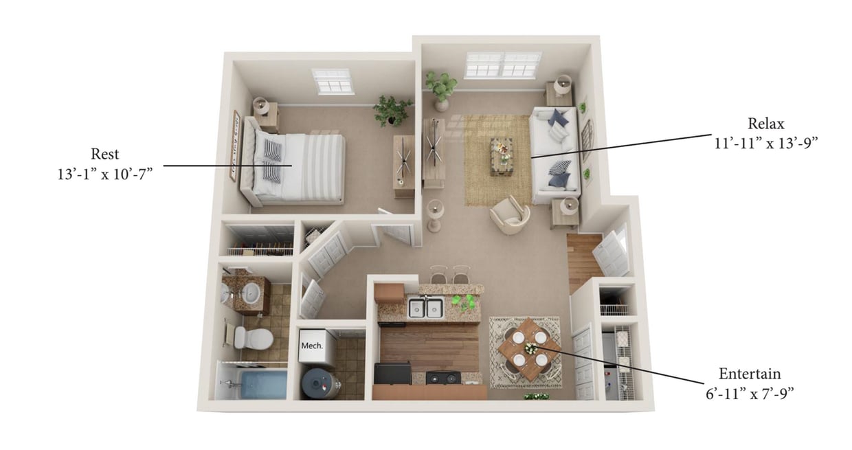 Floor Plan - 1BD 1BA Utah 678 sq ft-2nd floor (Premium)