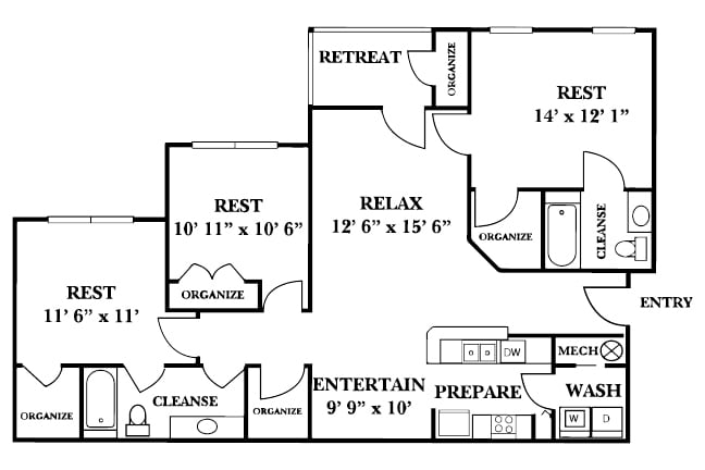 Floor Plan - 3 Bed 2 Bath - Renovated