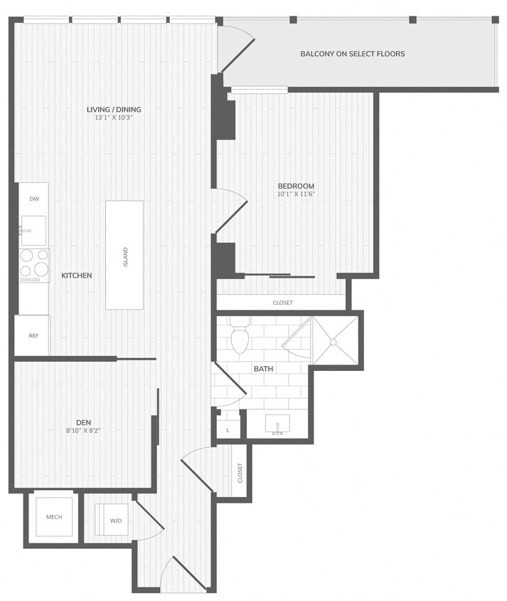 Floor Plan - 1 Bed/1 Bath Den-B Medley