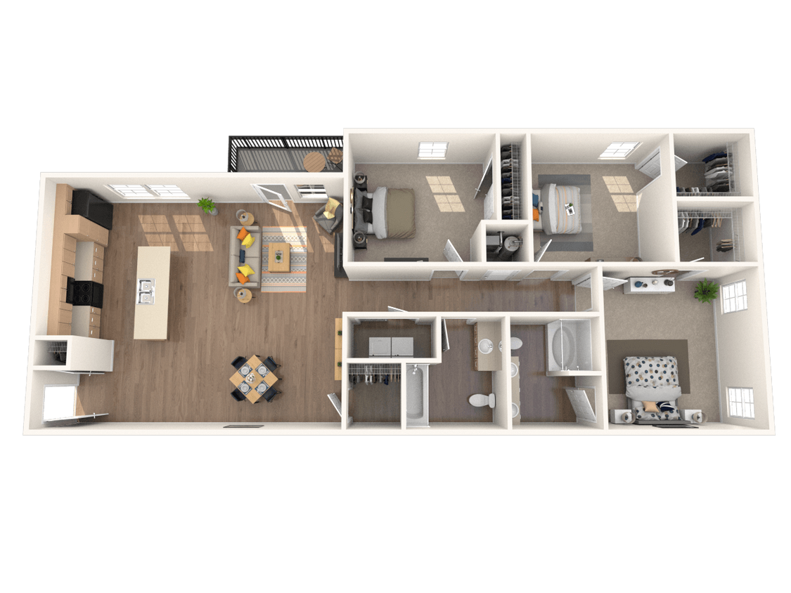 Floor Plan - 3 Bed 2 Bath 1192 Sq Ft
