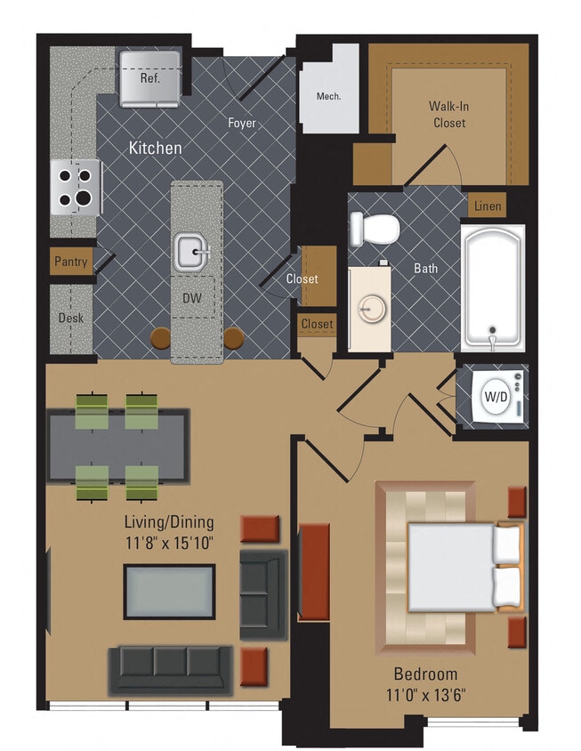 Floor Plan - 1 Bedroom / 1 Bathroom