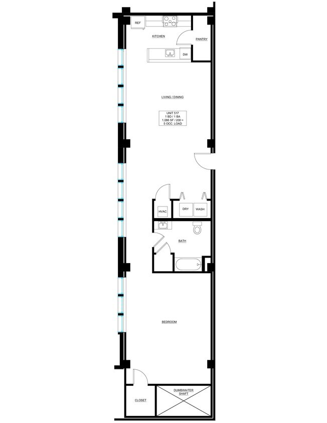 The Frankie Floor Plan - 1BR/1BA 1086 sqft - The Frankie