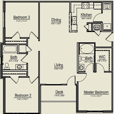 3BR/2BA 1250 sqft - Garden Style 1250