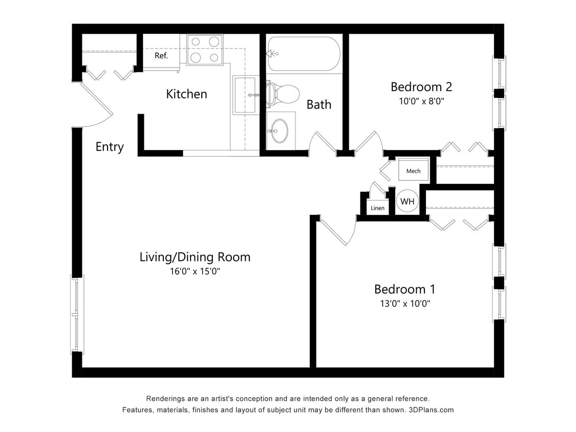 Floor Plan - Kingswood Court - 2 Bed 1.5 Bath - Townhome - R...