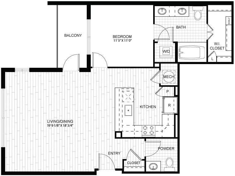 Floor Plan - 1 Bed/1.5 Bath-F.A06