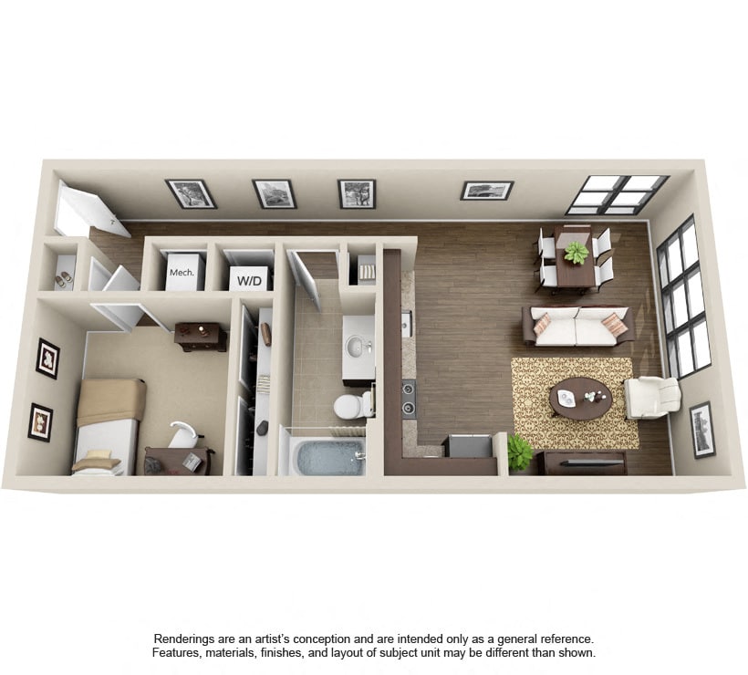 Floor Plan - 1 Bed 1Bath-Thompson