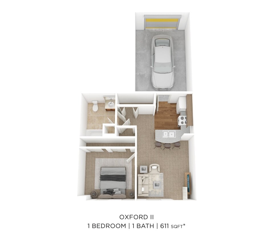 Floor Plan - One Bedroom - Oxford II - 611 sqft