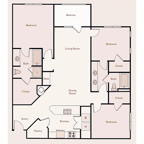 Floor Plan - St James, 3 Bedroom 2 Bath