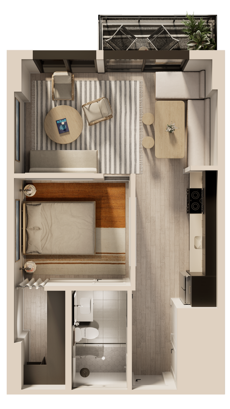 Floor Plan - Brighton 1 Bedroom Furnished