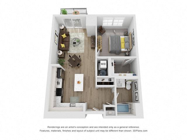 Floor Plan - 1 Bedroom 1 Bath 807 Sq. ft.