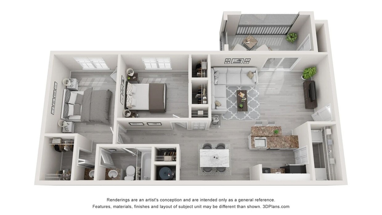 A floor plan for Endeavor, two bed one bath. - The Endeavor