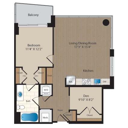 Floor Plan - 1 Bed-1 Bath Den-B1M1