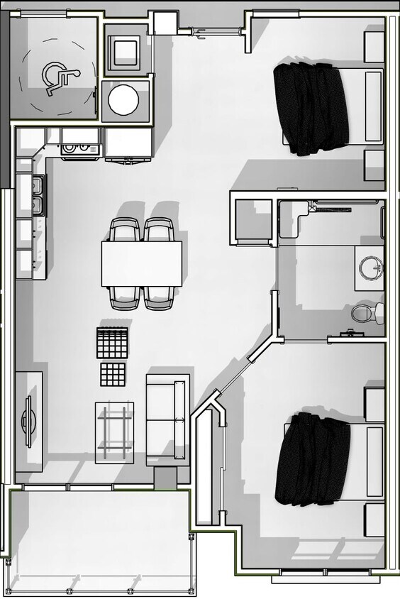 Floor Plan - 2 Bedroom 1 Bathroom + Den (Type C)