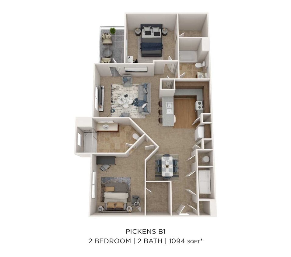 Floor Plan - Two Bedroom 2 Bath - 1,094 sqft